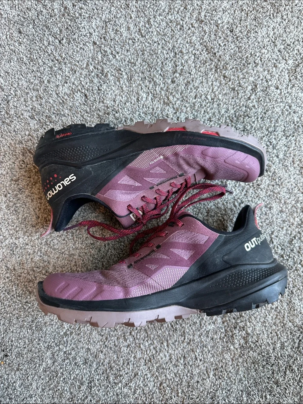 Salomon Outpulse Women's Trail Sneakers in Plum Pink and Black